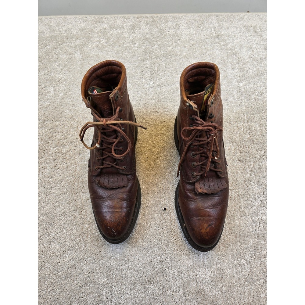 Justin Work Boots 0772‎ Mens Brown Leather Lace Up Kiltie Made in USA sz 11EE